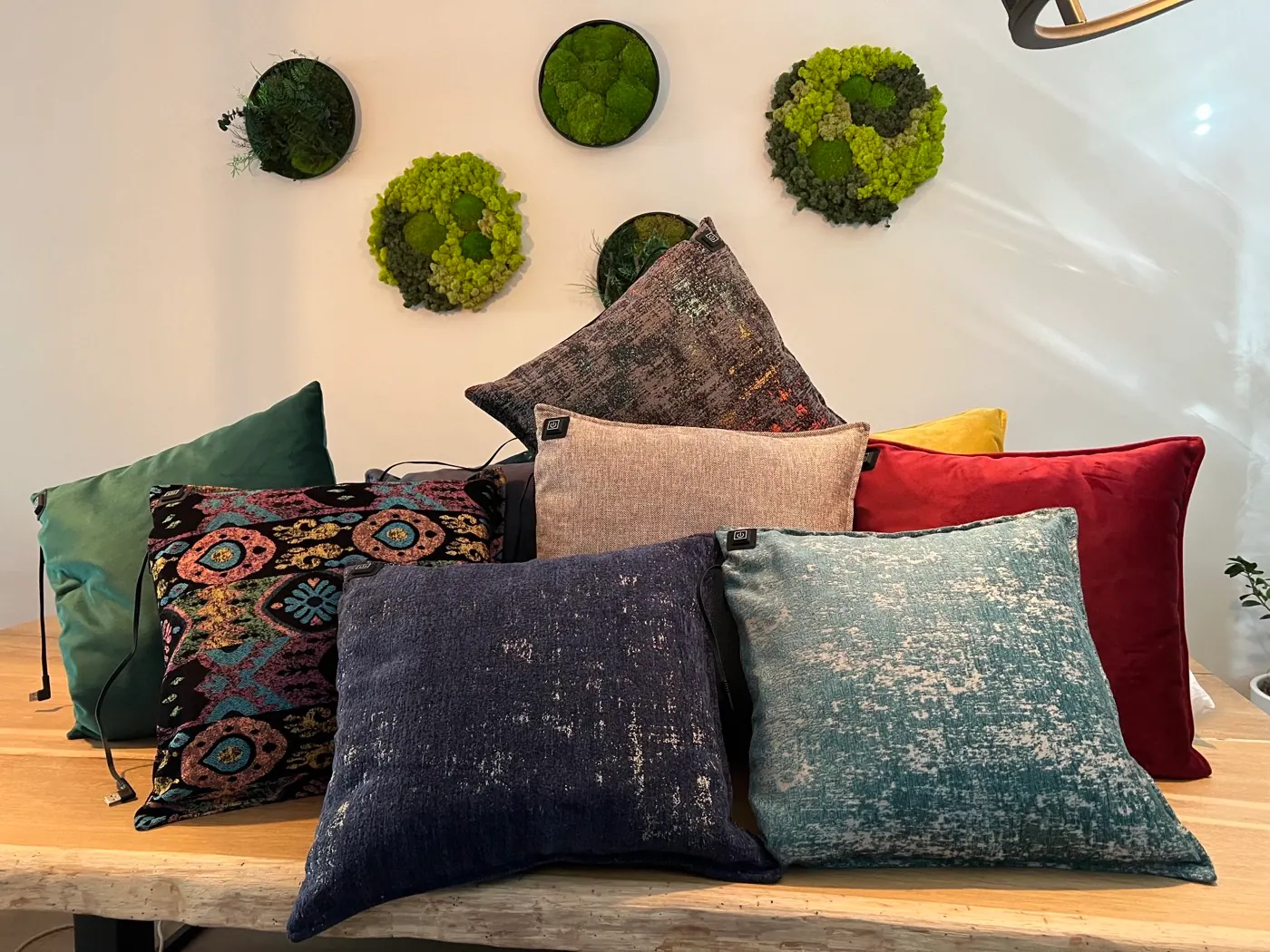 Warmpi heating pillows in different fabrics and colours for custom work