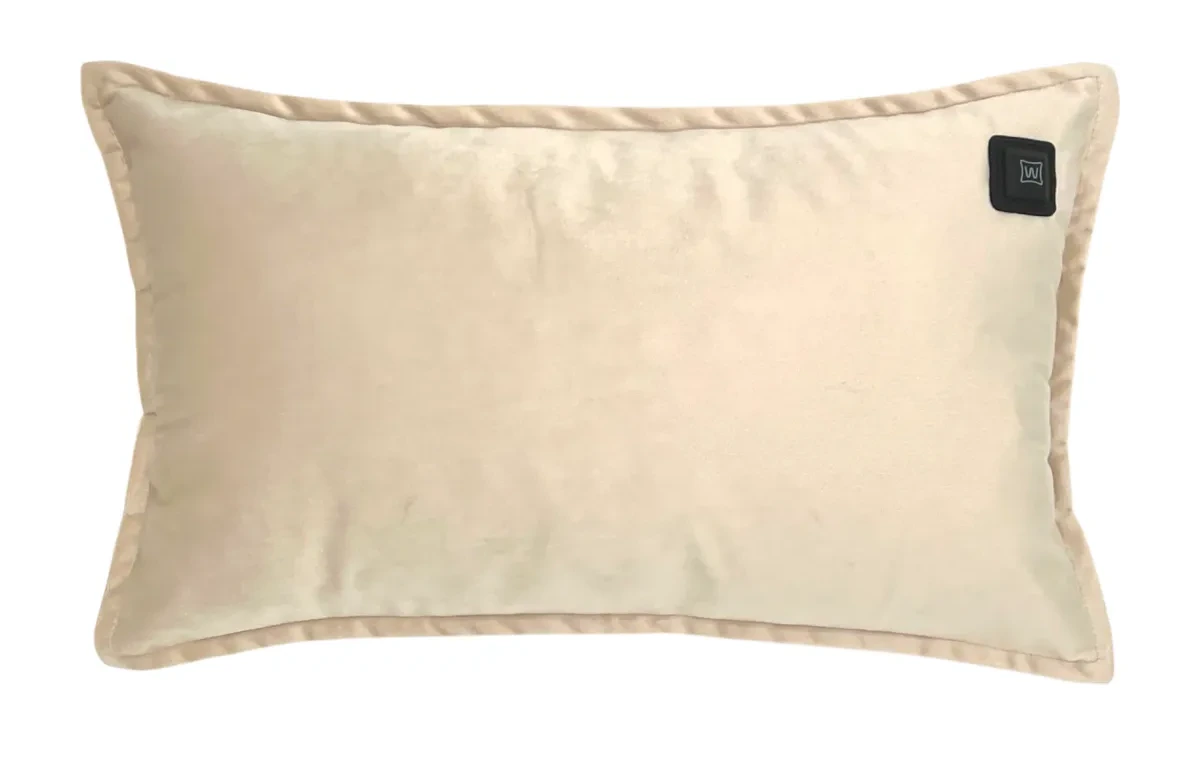 Beige Warmpi velvet 50x30cm infrared heating pillow with soft velvet fabric