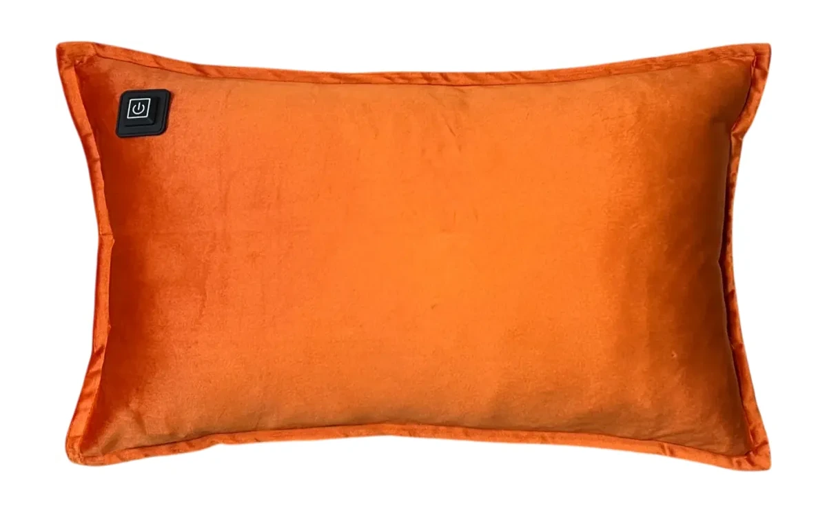 Cognac Warmpi velvet 50x30cm infrared heating pillow with soft velvet fabric