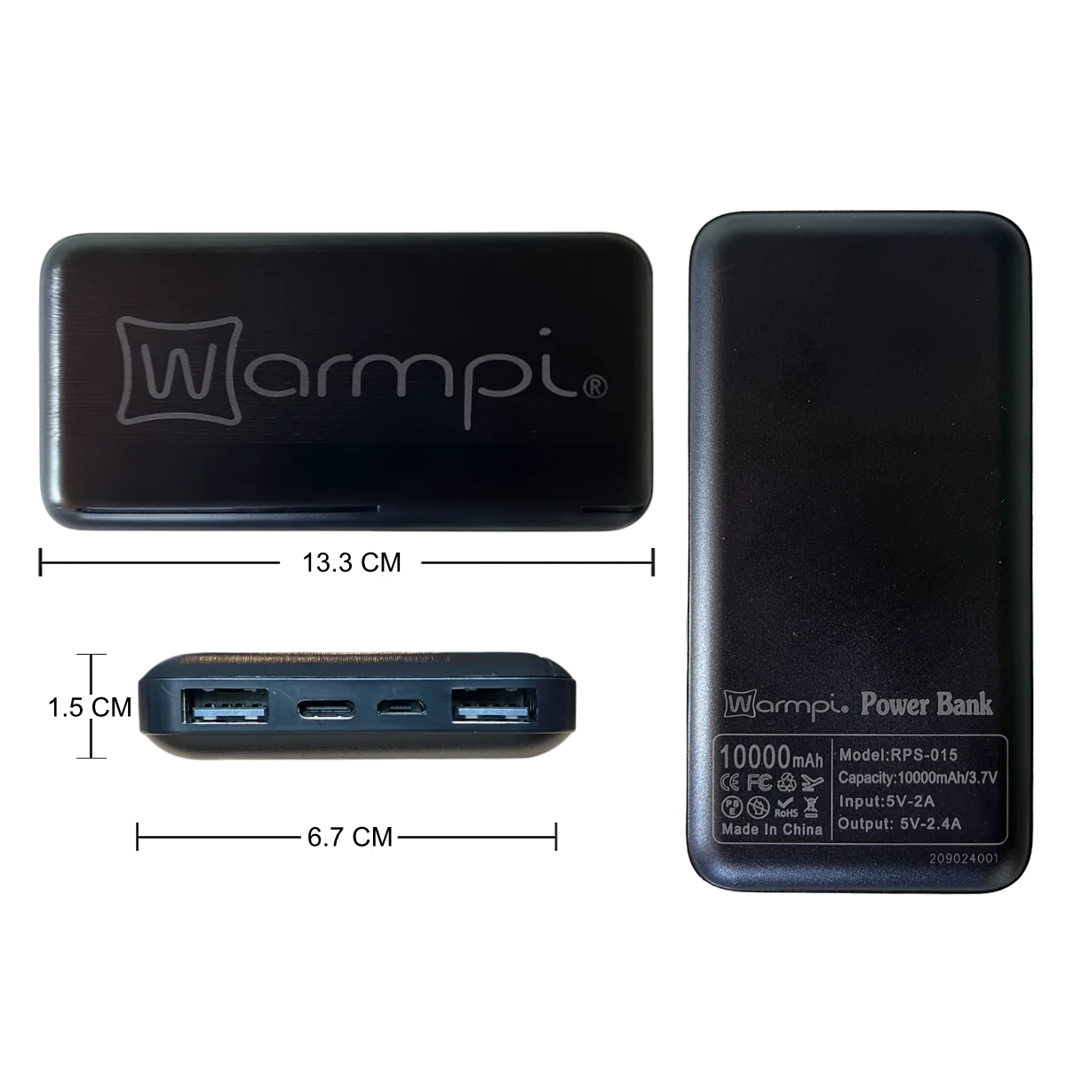 Bateria externa Warmpi 10.000 mAh con puertos USB