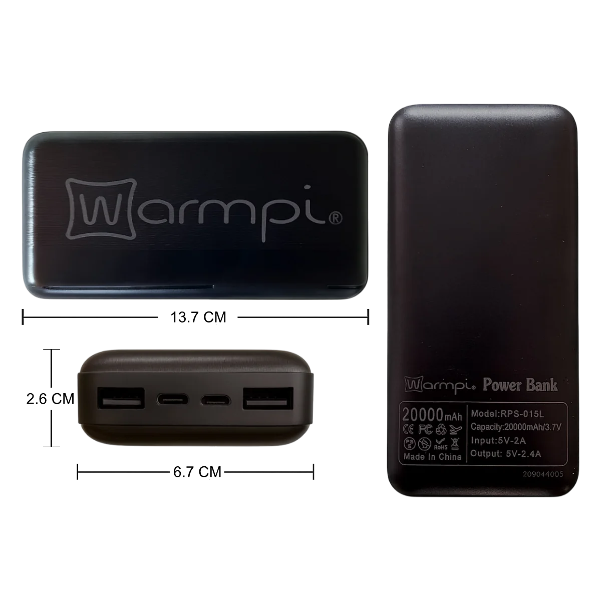 Warmpi powerbank 20.000 mAh met extra capaciteit